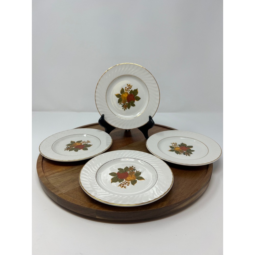 Enoch Wedgwood English Harvest Fruit Dessert Salad Plates Set of 4 Gold‎ Rim